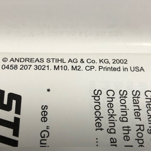 STIHL  MS. 170/180 Chainsaw.        Instruction MANUAL. Owners MANUAL .2002 Used - Picture 3 of 6